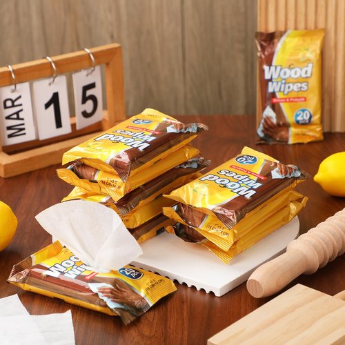 Heigble 12 Pcs Care Wood Surfaces Wipes 240 Count Furniture Polish Cleaner Shines and Protects Wipe Lemon Scent Floor Wipes for Kitchen Bathroom Furniture Wood Floors Cabinet Cleaning