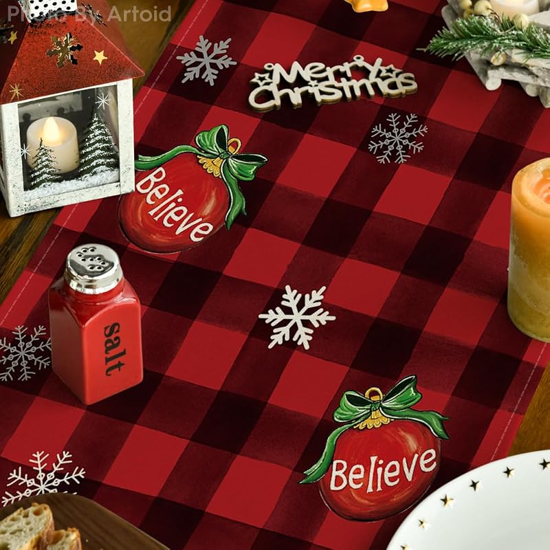 Artoid Mode Gnome Christmas Table Runner - 13x48 Inch, Red/Black