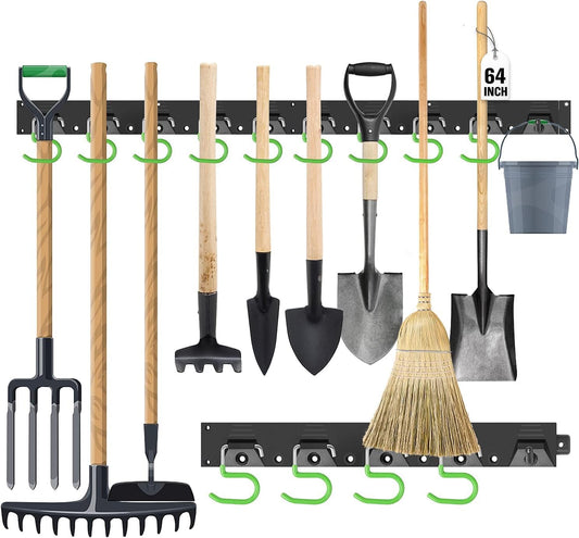 SWANLAKE Adjustable 64-Inch Wall-Mounted Tool Organizer - Plastic Storage System with Hooks, Black