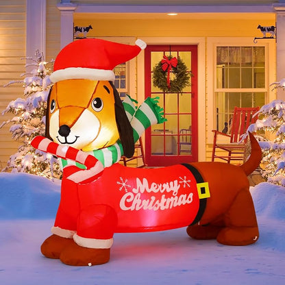 GOOSH 5 ft Christmas Dachshund Inflatable with Built-In LEDs for Outdoor Decor