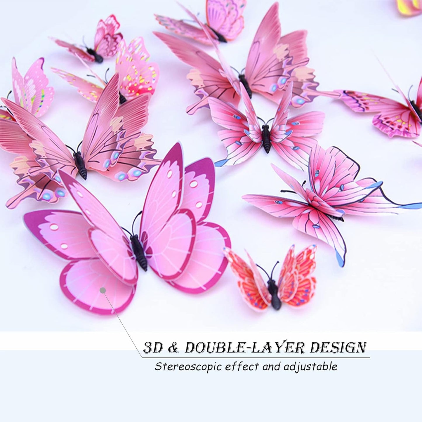 OPSEAM 3D Butterfly Wall Decor - 72 PCS Pink Butterfly Stickers with Magnets for Party Decorations