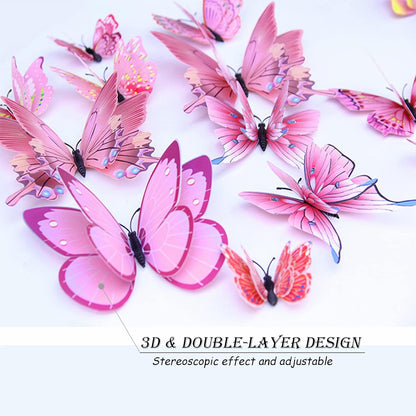 OPSEAM 3D Butterfly Wall Decor - 24 Pink Butterfly Stickers with Magnets for Party Decorations
