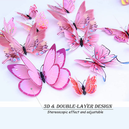 OPSEAM Butterfly Wall Decor 24/48 PCS, 3D Butterflies Stickers for Party Decorations with Magnets(Pink, 48)