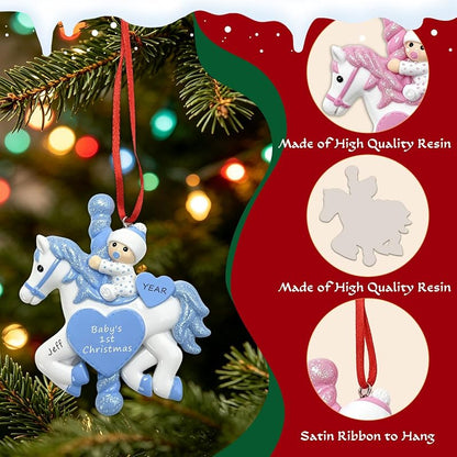 Personalized Baby's First Christmas Ornament 2026 - Blue Carousel