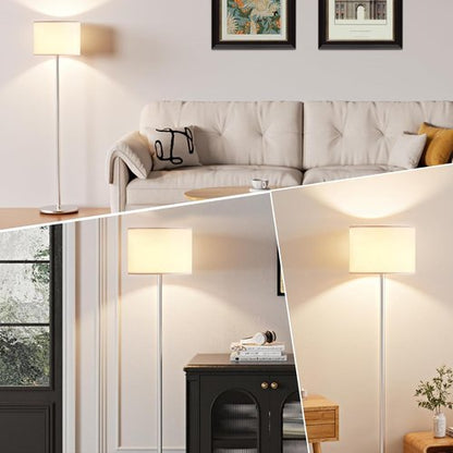 Ambimall 60'' Modern Floor Lamp - Stylish White Shade with Silver Pole for Living Room & Office