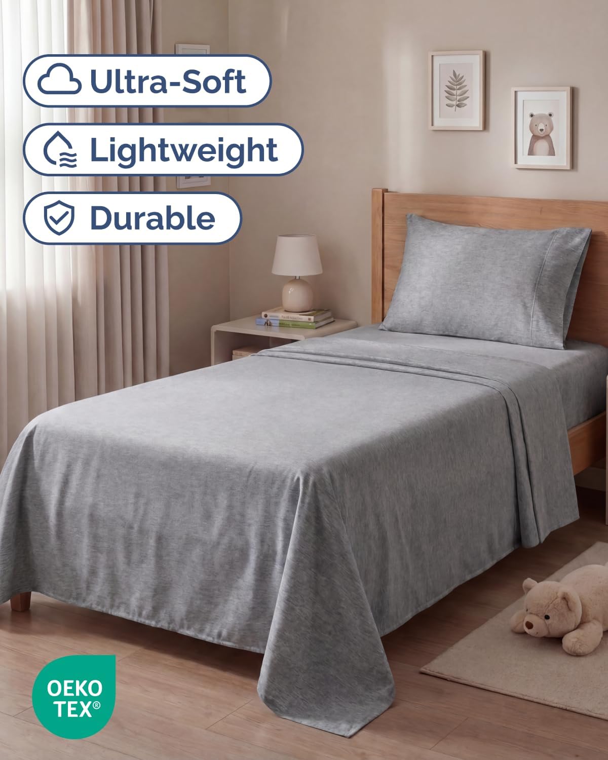 Skiennix Twin Size 3-Piece Sheet Set - Comfy Cooling Bed Sheets with Deep Pockets - Soft & Wrinkle-Free Grey