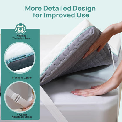 Releep 2 Inch Memory Foam Mattress Topper Queen Size, Soft Mattress Topper for Back Pain Relief, Orthopedic Bed Topper with 2-Sided Breathable Cover, Ergonomic 5-Zone Design, CertiPUR-US Certified