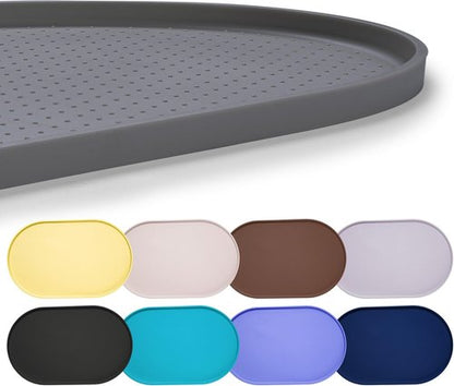 Hubulk 100% Waterproof Silicone Pet Feeding Mat - Raised Edge for Food & Water | Gray, 19" L x 12" W
