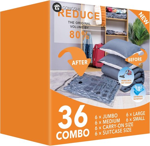 GONGSHI Vacuum Storage Bags - Space Saver Seal Bags for Clothing & Travel | 36 Combo Set