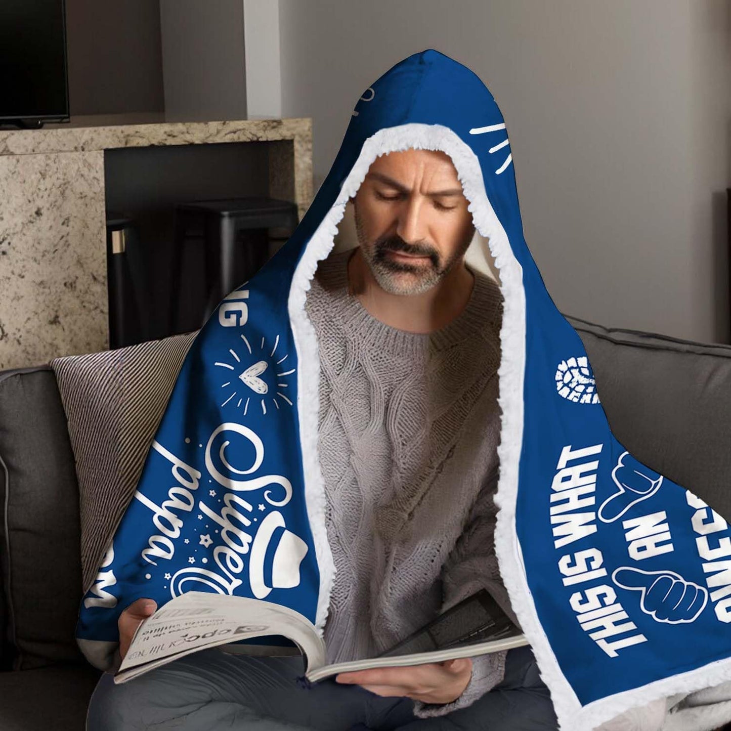 Papa Gifts Sherpa Wearable Blanket Hoodie,Father's Day Gifts,Christmas Birthday Gifts for Papa,Papa Birthday Gifts from Grandkids,Papa Double Blanket from Grandkid,Papa Gift from Grandkid,70.8X47.3