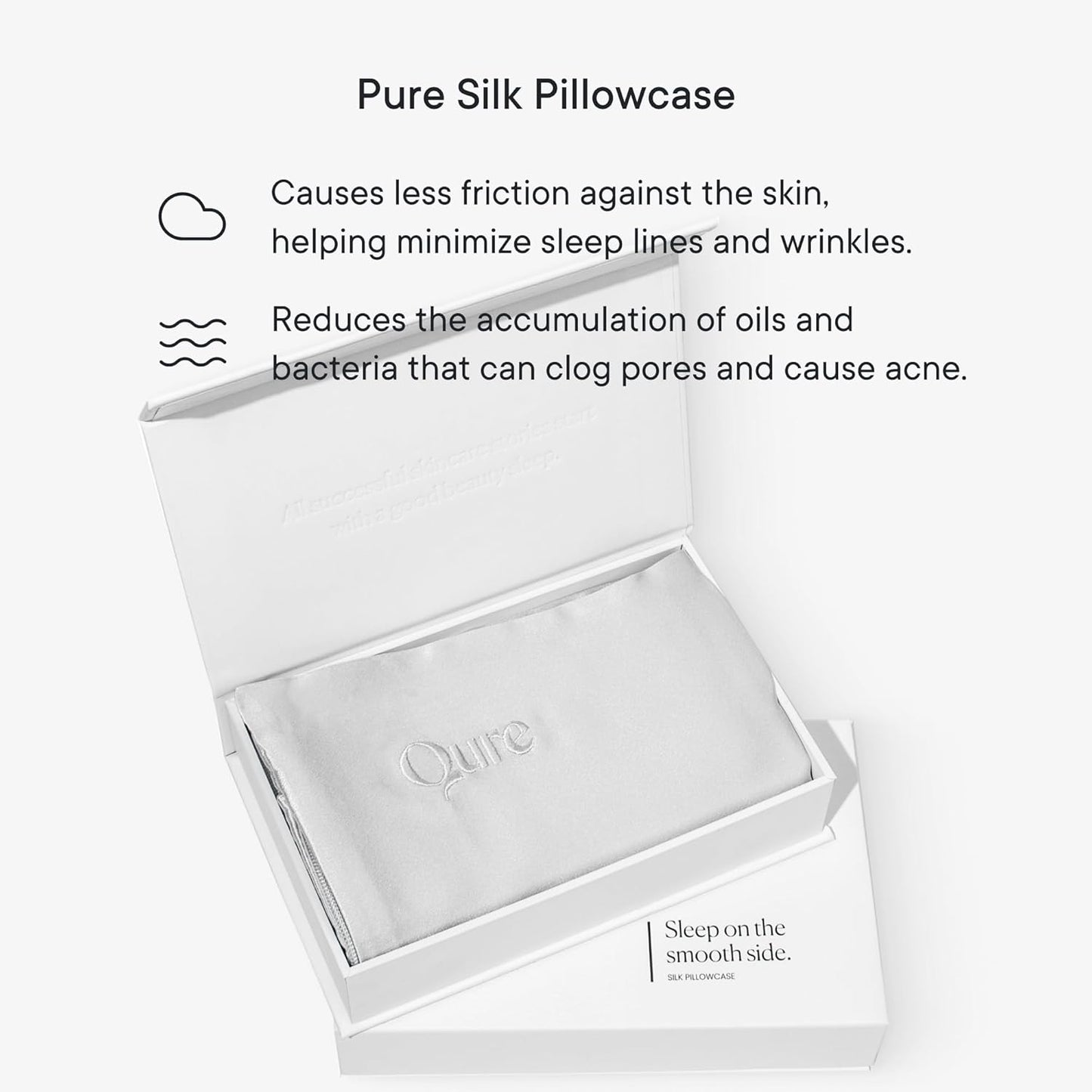 Qure Mulberry Silk Pillowcase - Anti-Acne Cooling Sleep for Hair & Skin | Standard Size, Hidden Zipper