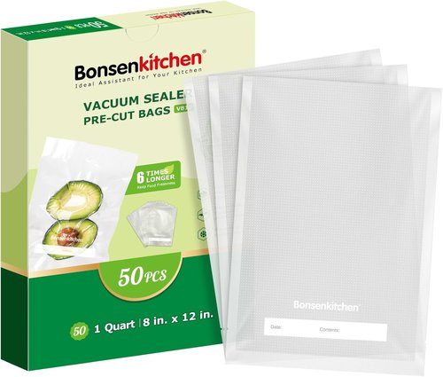 Bonsenkitchen Vacuum Sealer Bags - 50 Quart Heavy Duty BPA-Free Precut Food Storage Bags | 8" x 12" Size
