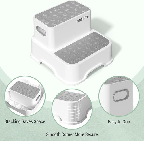 COOSEYA Toddler Step Stool - No-Slip Double Stairs for Bathroom & Potty Training | 2-Pack
