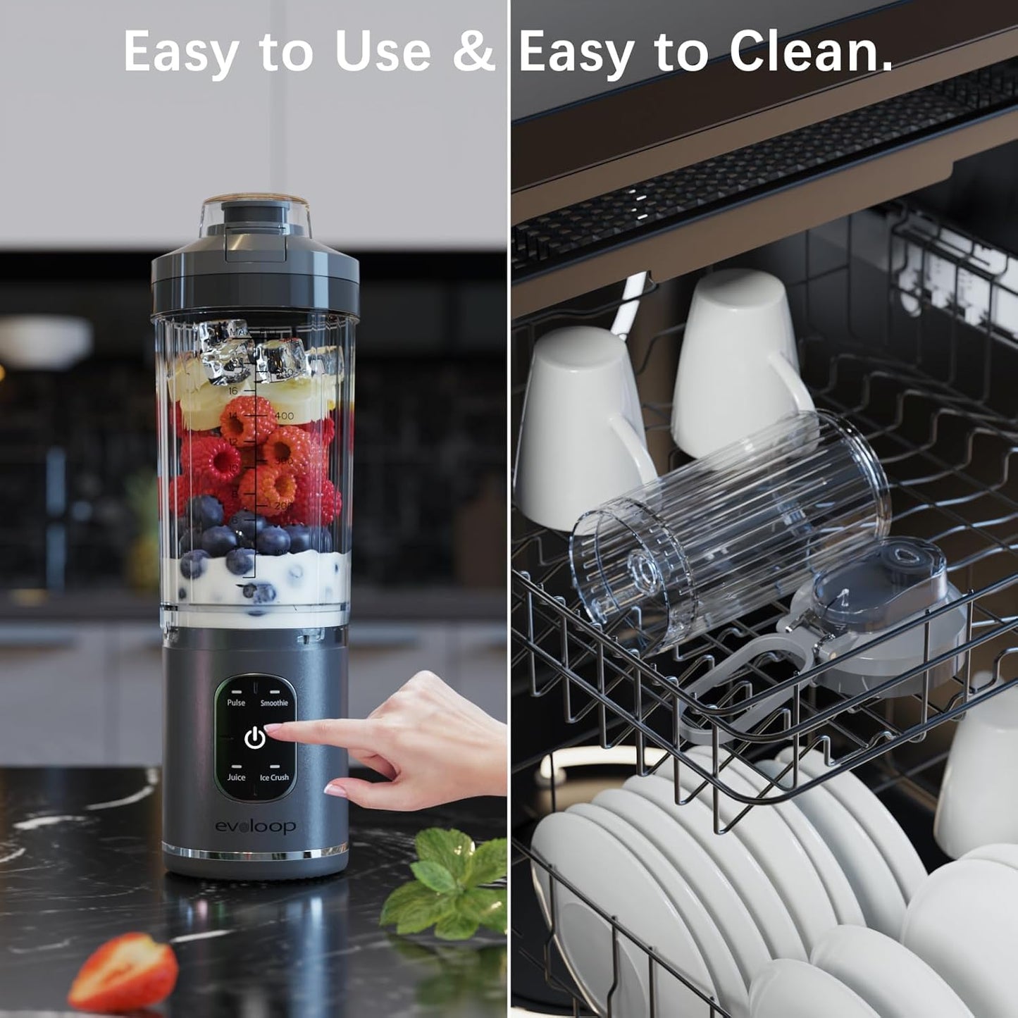 Skiennix Personal Blender - Portable Smoothie Maker with 4 Programs, USB-C Rechargeable, 18 oz, BPA Free