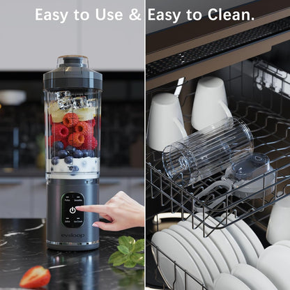 Skiennix Personal Blender - Portable Smoothie Maker with 4 Programs, USB-C Rechargeable, 18 oz, BPA Free