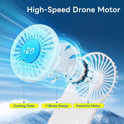 Skiennix Handheld Mini Fan - Powerful 5-Speed Cooling Plate | Portable USB Rechargeable for Travel & Makeup - White
