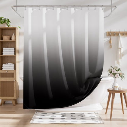 AmazerBath Shower Curtain, Cloth Ombre Black Shower Curtain Set with 12 Hooks, Washable Fabric Black and White Shower Curtain, Rustic Farmhouse Bathroom Shower Curtain, 72x72 Inches