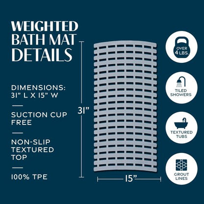 SlipX Solutions Weighted Non Slip Bath Mat for Textured Tub & Shower Surfaces, Patent Pending, Anti Slip Bathtub Safety Without Suction Cups, Doesn’t Float, Works on Tile & Stone 31” x 15”, Gray
