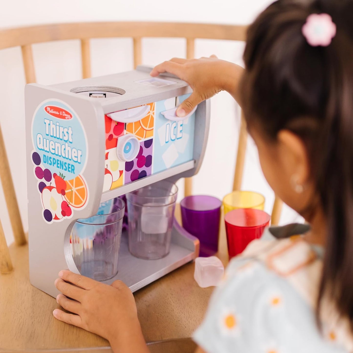 Melissa & Doug Wooden Drink Dispenser - Thirst Quencher with Juice Inserts & Ice Cubes | Preschool Learning Toy for Ages 3+