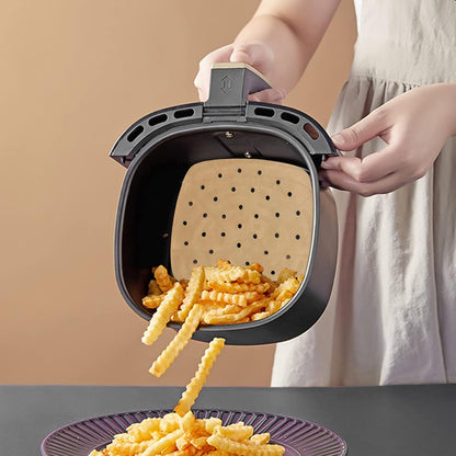 Numola 100 Pcs Disposable Air Fryer Liners - 9 Inch Perforated Parchment Sheets for Baking & Steaming