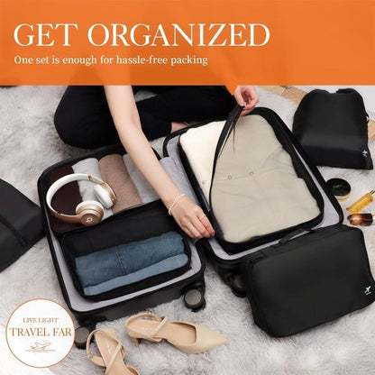HOTOR Packing Cubes - 6 Premium Travel Organizer Bags for Space-Saving Luggage, Black