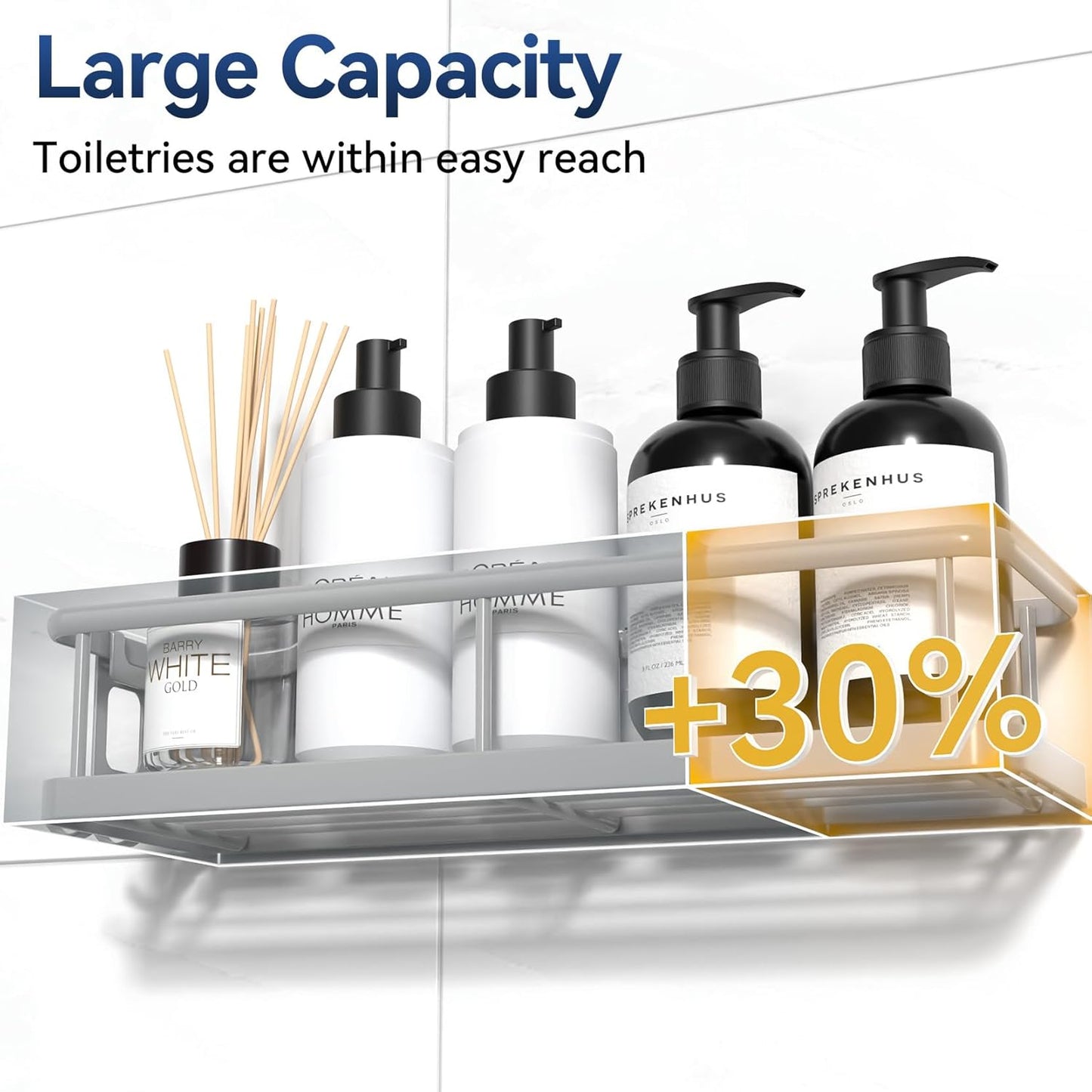YASONIC Shower Caddy - No Drill Wall-Mounted Organizer with Removable Hooks - Rust Proof Grey, 2 Pack