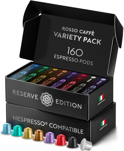 ROSSO CAFFÈ Espresso Coffee Pods - Reserve Variety Pack for Nespresso Original Machines | 160 Capsules Made in Italy