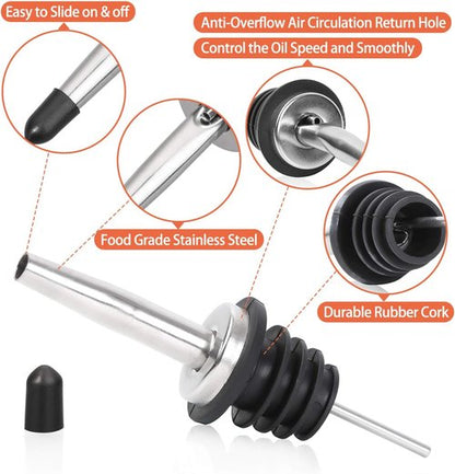 AOZITA 48 Pack Stainless Steel Classic Bottle Pourers Tapered Spout - Liquor Pourers with Rubber Dust Caps