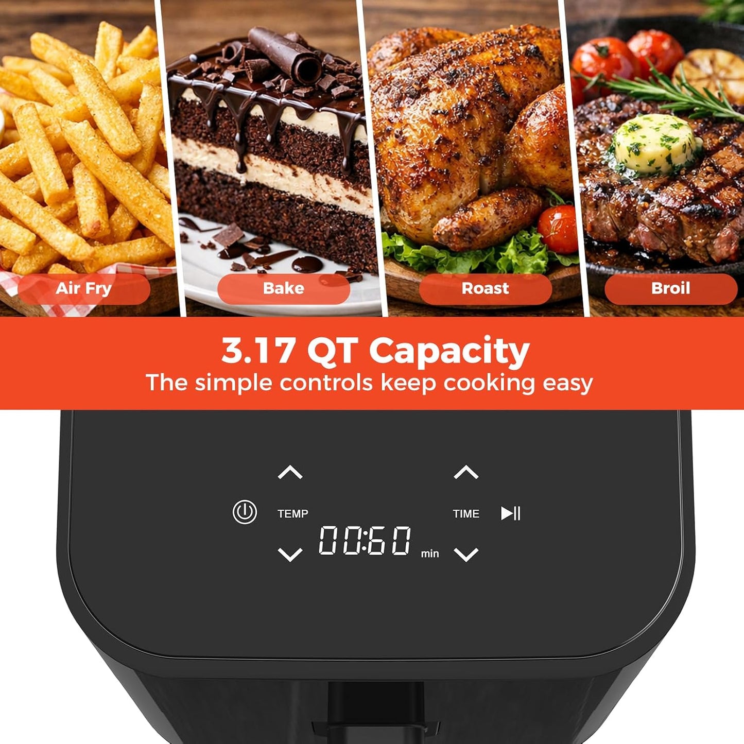 NEWBULIG Air Fryer - Compact 3 Qt Digital Air Fryer with Nonstick Plate & Dishwasher Safe Basket