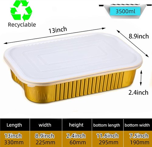 Gold Aluminum Foil Baking Pans - Heavy-Duty Disposable Food Containers with Lids | 9"×13" (10-Pack)