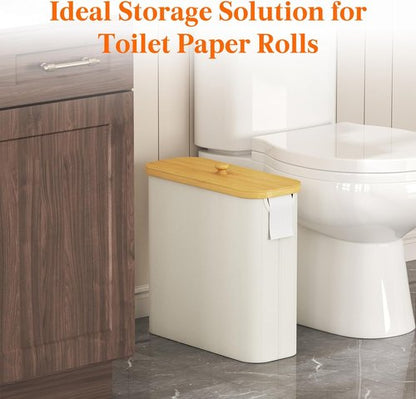 Lifewit Toilet Paper Storage Holder - Free Standing Organizer for 12-16 Rolls | Extra Large 30L, White with Bamboo Lid