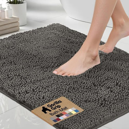 GORILLA GRIP Bath Rug Mat - Soft Absorbent Chenille | Quick Dry Microfiber, 60x24 Charcoal