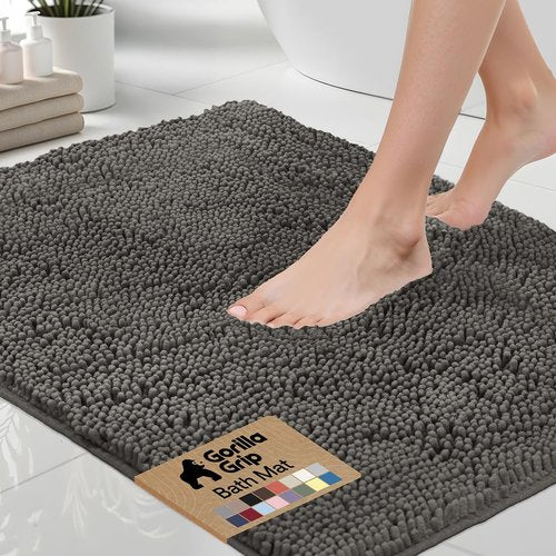 GORILLA GRIP Bath Rug Mat 42x24, Thick Soft Absorbent Chenille, Quick Dry Microfiber Mats, Rubber Backing Washable Shower Floor Rugs, Bathmat Runner, US Designed Bathroom Home Decor Charcoal