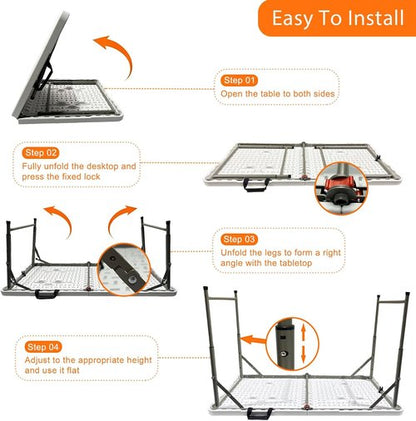 Lakhow Folding Table - 4 Foot Heavy Duty Plastic Utility Table | Portable Adjustable Height for Indoor/Outdoor Use - White