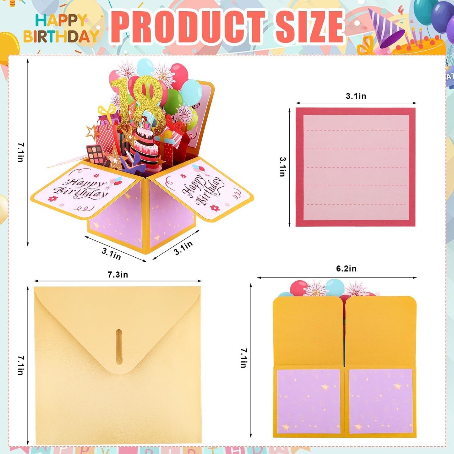 PEUTIER 3D Happy Birthday Pop-Up Card - Creative Design with Classic Envelope & Note for All Ages