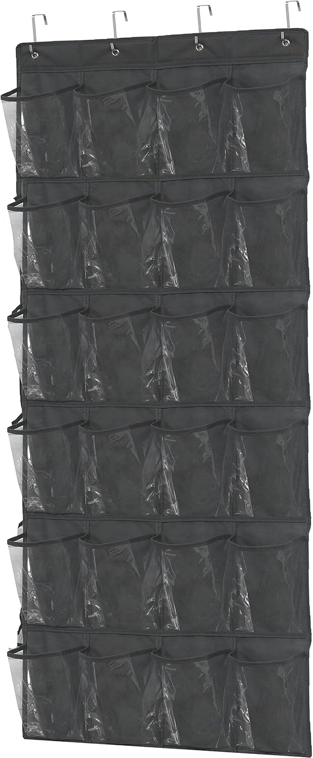 Simple Houseware Over The Door Shoe Organizer - 24 Clear Pockets, Dark Gray (56" x 22.5")