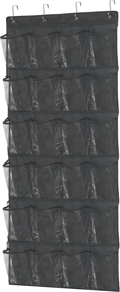 Simple Houseware Over The Door Shoe Organizer - 24 Clear Pockets, Dark Gray (56" x 22.5")