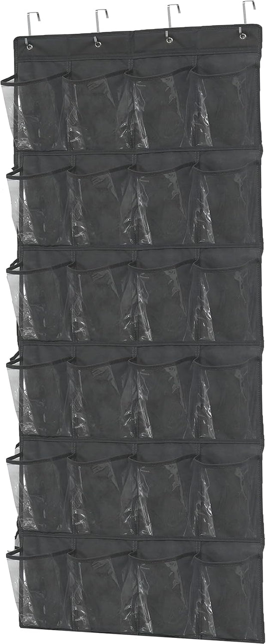 Simple Houseware Over The Door Shoe Organizer - 24 Clear Pockets, Dark Gray (56" x 22.5")