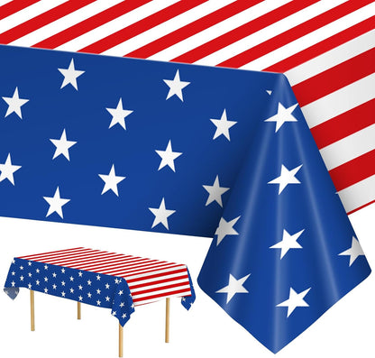 Patriotic 4th of July Tablecloth by [Brand Name] - Disposable Rectangle USA Flag Design, 54" x 108"