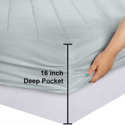 Utopia Bedding Quilted Fitted Mattress Pad, Twin Size, Elastic Fitted Mattress Topper Protector and Cover with Deep Pocket Stretches up to 16 Inches, Machine Washable (Light Grey)