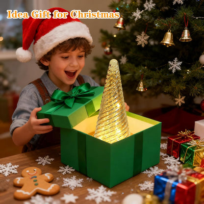Mercury Glass Christmas Tree Decorations - LED Light Tabletop Decor for Home | Battery Operated with Timer