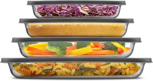 JoyJolt 8-Piece Borosilicate Glass Baking Dish Set - Rectangle Deep Oven Dishes with Black Lids | Perfect for Lasagna, Casserole, and Cake