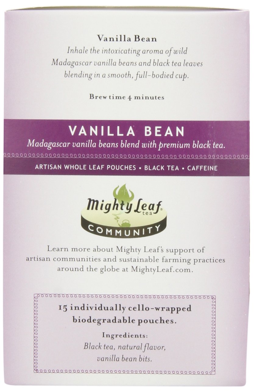 Mighty Leaf Black Tea, Vanilla Bean, 15 Pouches (Pack of 3)