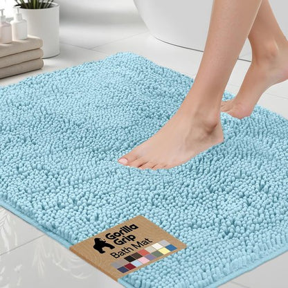 GORILLA GRIP Bath Rug Mat, Thick Soft Absorbent Chenille, Quick Dry Microfiber Mats, Rubber Backing Washable Shower Floor Rugs, US Designed Bathroom Bathmat Home Decor Accessories, 24x17, Sky
