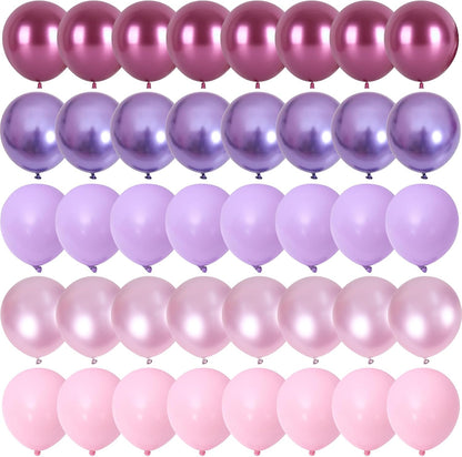 Regine Switzerland 60 PCS Pink & Purple Balloons - 12 Inch Metallic Latex for Princess Birthday & Baby Shower Decorations