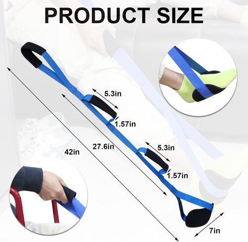 39 Inch Long Leg Lifter with Padded Hand Grips and Feet Loop, Rigid Leg Lifter Strap After Hip Replacement Leg Lifters Getting Legs in and Out of Bed,Car,Wheelchair 1PCS