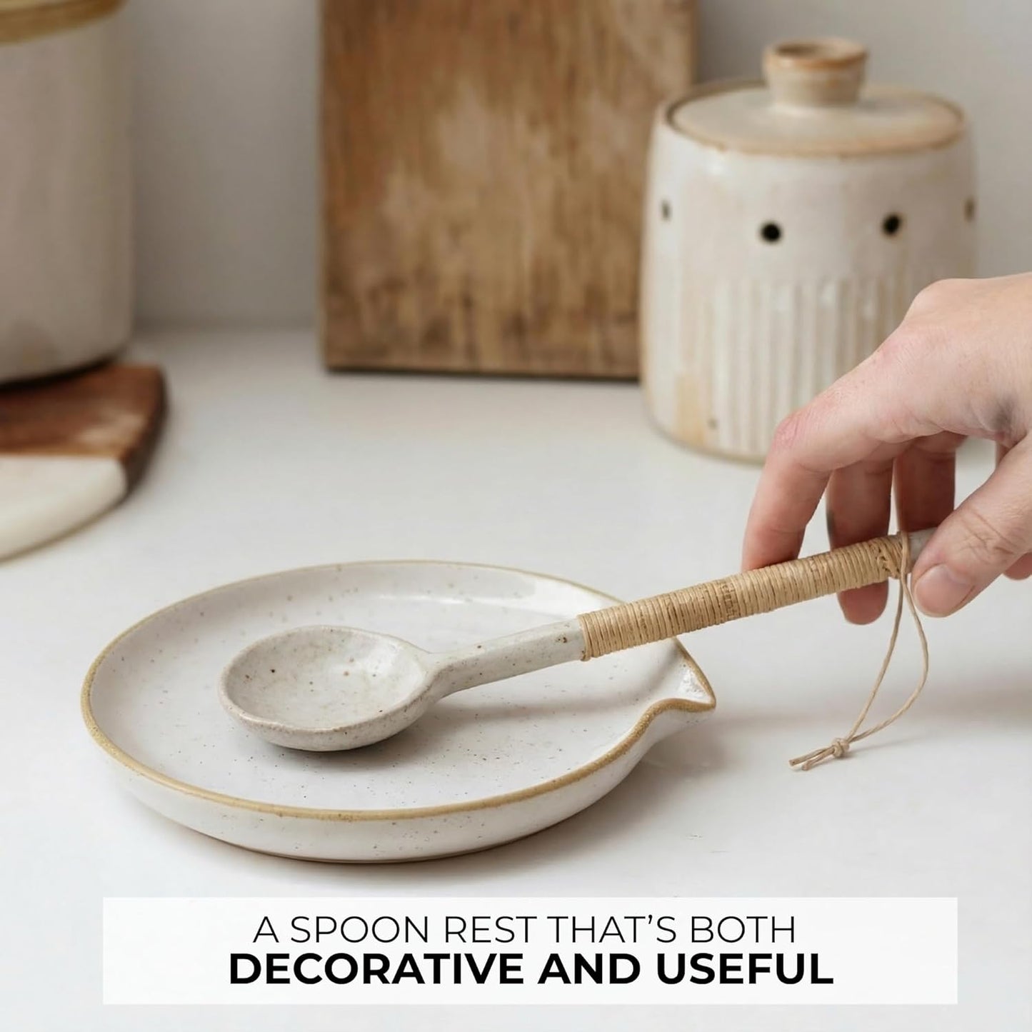 Skiennix Ceramic Spoon Rest - Stylish & Easy-to-Clean Spoon Holder for Kitchen Countertop | Dishwasher Safe