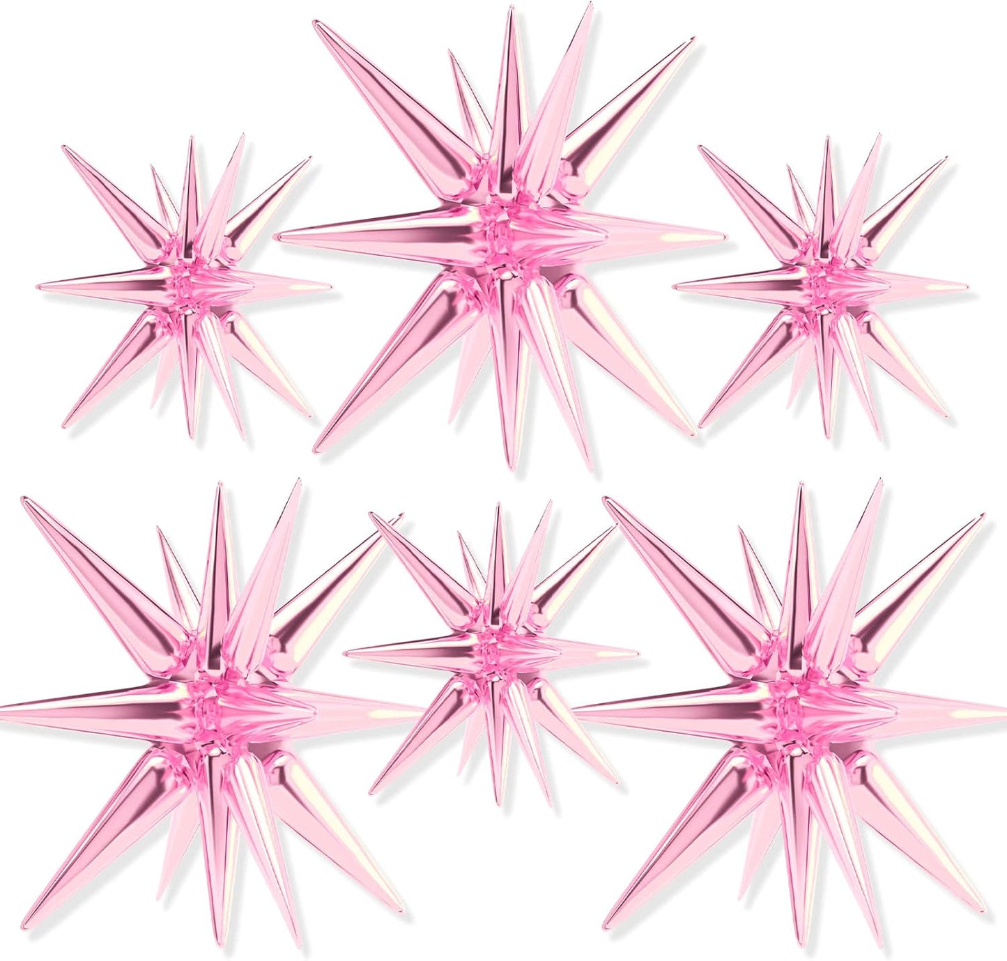 PartyWoo Pink Star Foil Balloons - 6-Piece Mylar Set for Birthday, Gender Reveal, and Wedding Decor | 22-Inch Sizes