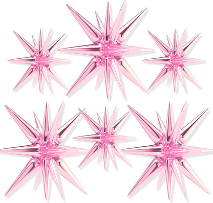 PartyWoo Pink Star Foil Balloons - 6-Piece Mylar Set for Birthday, Gender Reveal, and Wedding Decor | 22-Inch Sizes