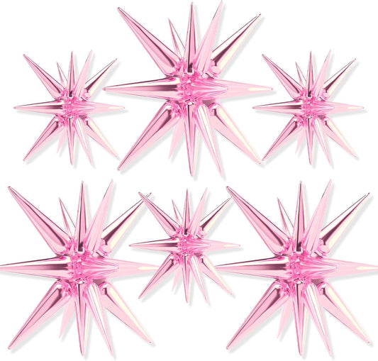 PartyWoo Pink Star Foil Balloons - 6-Piece Mylar Set for Birthday, Gender Reveal, and Wedding Decor | 22-Inch Sizes